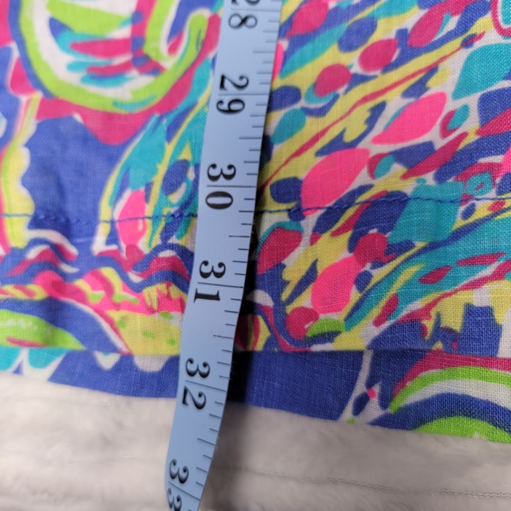 Lilly Pulitzer Dress Small Linen 3/4 Sleeve Blue Pink Paisley Print Tunic Dress - Picture 5 of 9